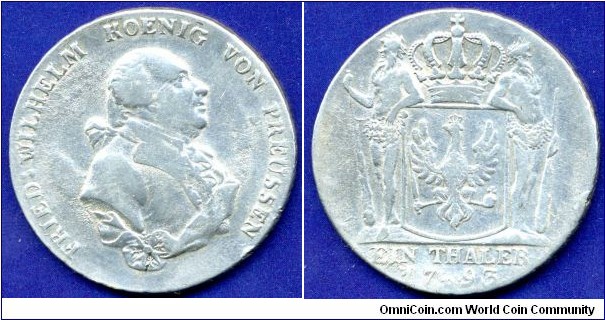 Thaler (Reichsthaler).
Kingdom of Prussia.
Friedrich Wilhelm II (1786-1798) von Preussen.
*B* - Breslau mint.


Ag750f. 22,27gr.