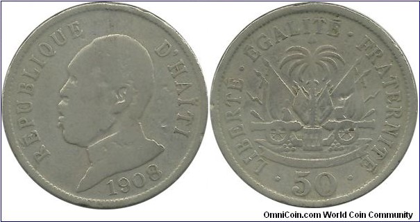 Haiti 50 Centimes 1908 - President Pierre Nord Alexis