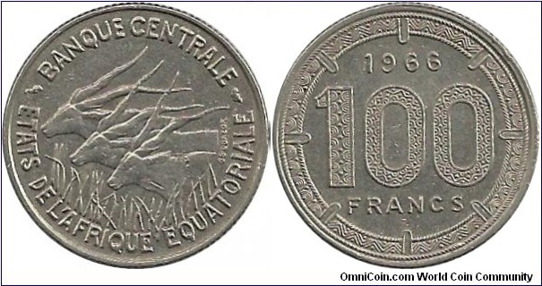 EquatorialAfrican States 100 Francs 1966-thick