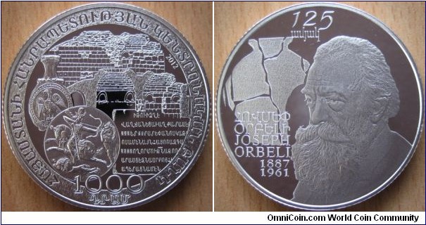 1000 Dram - 125 years of the birth of Hovsep Orbeli - 33.6 g Ag .925 Proof - mintage 500 pcs only