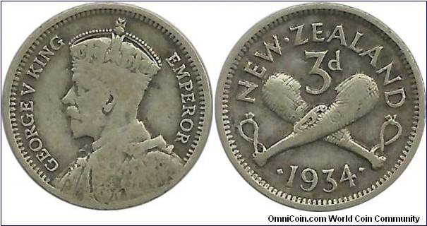 NewZealand 3 Pence 1934