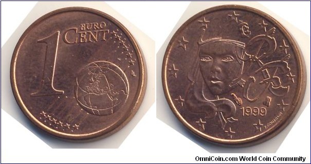 1 Euro Cent (European Union - 5th French Republic // Copper plated steel)