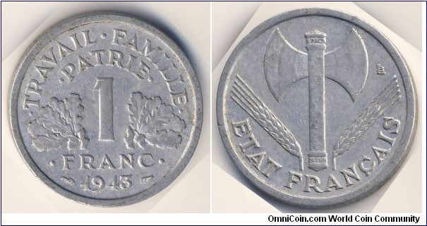 1 Franc (Vichy French State 1943 // Aluminium-Magnesium)