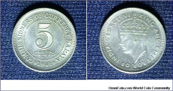 Commissioner of currency of Malaya King George VI 5 cents