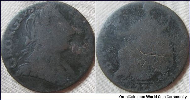 contemporary counterfeit of a halfpenny possibly 1771 or 1777 date