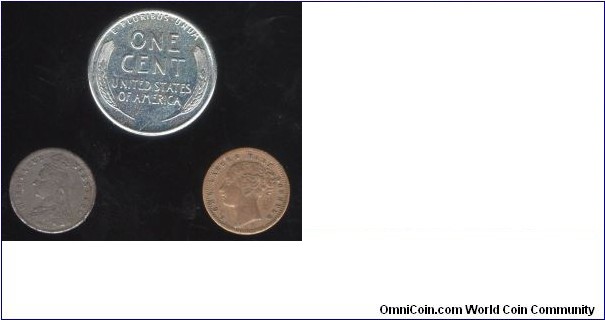 Size comparison on the 2 Victorian Imitation coins and a US Cent