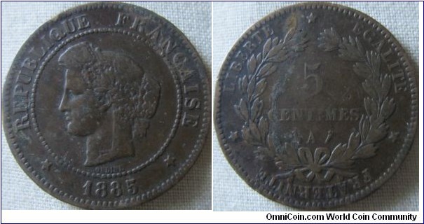 1885 5 centimes 2,000,000 minted