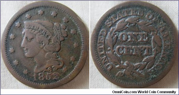1852 cent, near fine