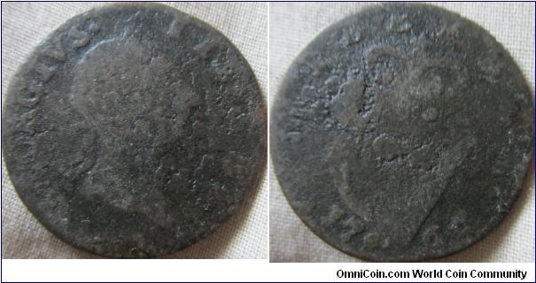 1766 Halfpenny in a worn state
