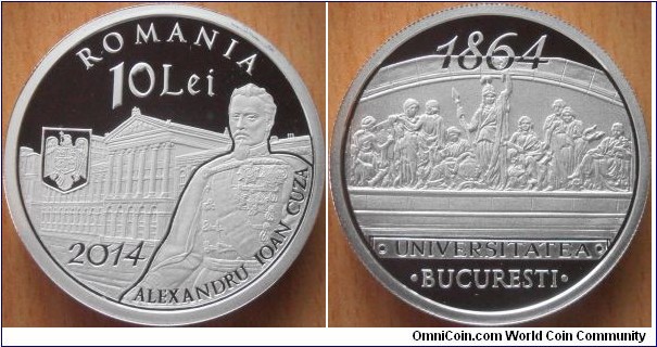 10 Lei - 150 years of the university of Bucarest - 31.1 g 0.999 silver Proof - mintage 400 pcs only !