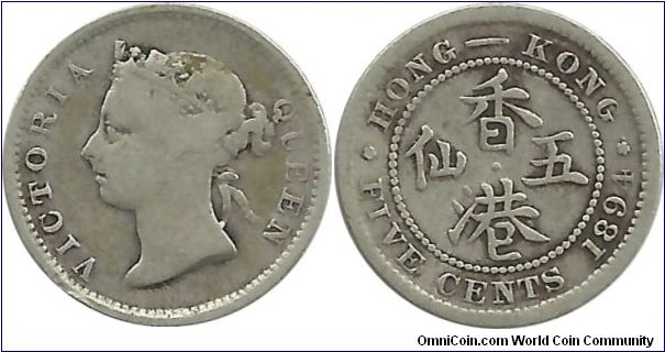 HongKong 5 Cents 1894