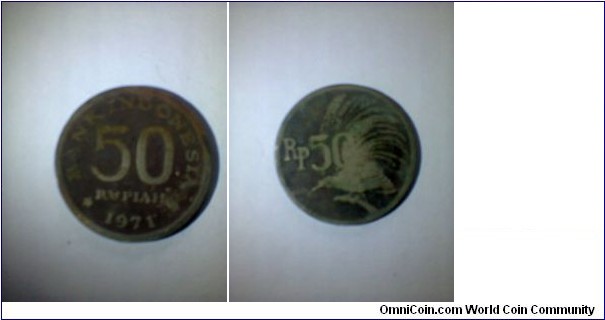 Coin 50 rupiahs, Indonesia, Bird of Paradise, 1971