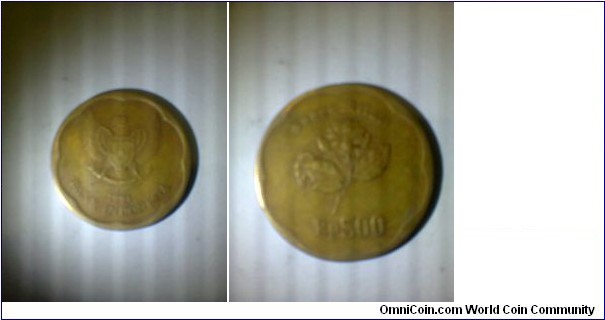 coin 500 rupiahs, Indonesia, Jasmine flower, bronze-light yellow