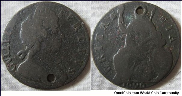 1696 farthing N's in BRITANNIA