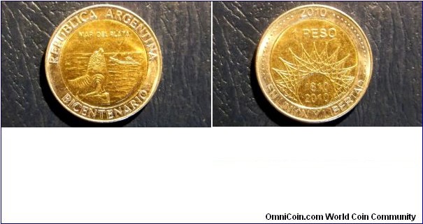 2010 Argentina 1 Peso Coin:
  Bicentennial Mar Del Plata Commemorative