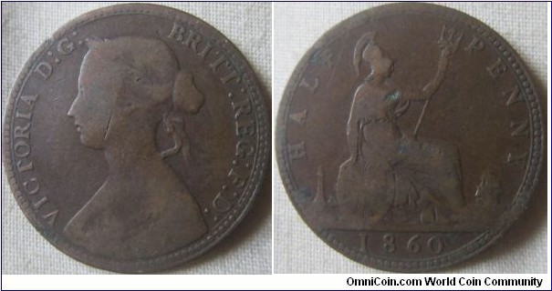 1860 Halfpenny, beaded boarder