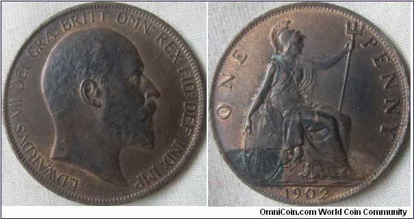 1902 penny, EF some lustre loss