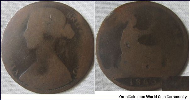 1863 penny, very worn, possible die number