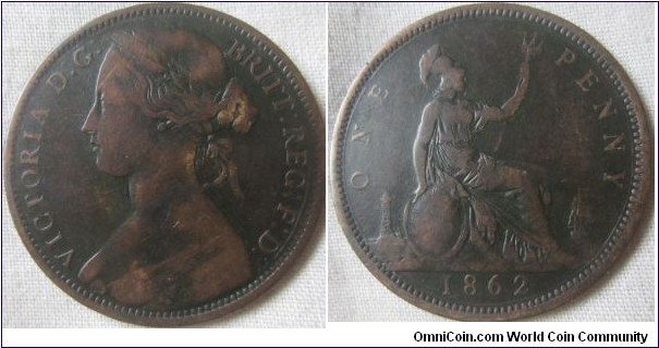 1862 penny I of BRITT misaligned, points to tooth, and is parallel with the T