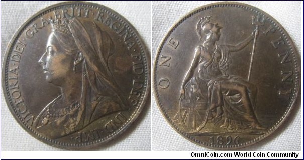 1896 Penny, AEF, some lustre traces, wear on the cheek lowers the grade however