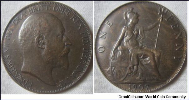 1907 penny, EF, weak strike reverse