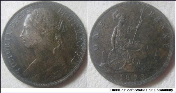1893 penny, streaky metal.