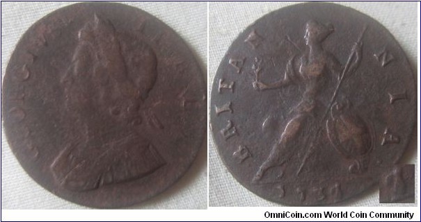 UNLISTED 1731/0 halfpenny, overdate is clear with the lump coming off the right side of 1 curving like a 0, as well as the part at the top.