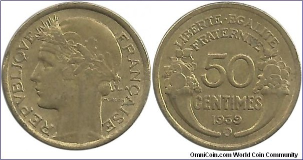 France 50 Centimes 1939-B (Struck at Brussels)