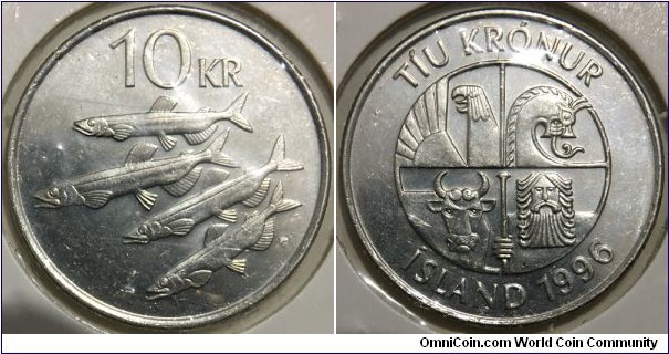 10 Kronur (Republic of Iceland // Nickel plated Steel)
