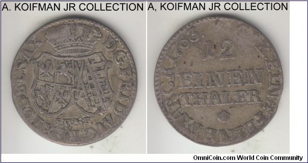 KM-953, 1763 German State Saxony Albertine 1/12 thaler, FWoF mint master; silver, plain edge; Friedrich August, King of Poland and Elector of Saxony, decent good fine or better, clipped flan or ex-jewelry.