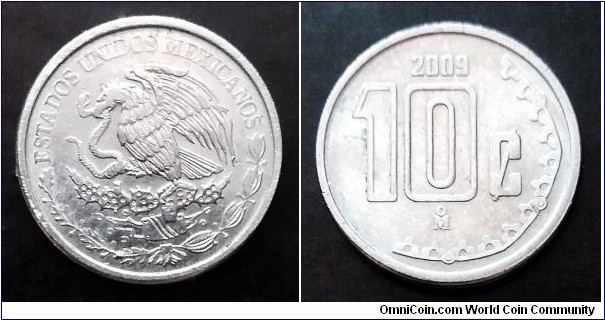 Mexico 10 centavos. 2009, Stainless steel. Diameter; 14mm.
