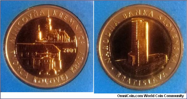 Bimetalic token from Slovakia 2001 mint set. Kremnica Mint.
