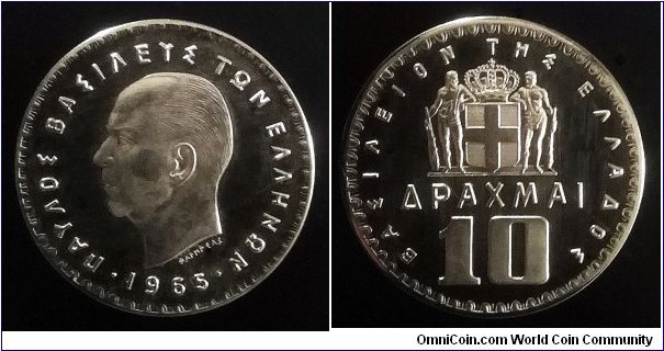 Greece 10 drachmai. 1965, Proof issue. Mintage: 4.987 pcs.