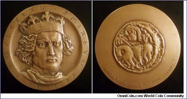Polish medal - Bolesław II the Bold. Image of denar coin on reverse.