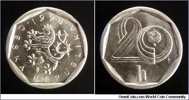 Czech Republic (Czechia) 20 haleru. 1996, Withdrawn from circulation in 2003.