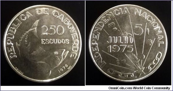 Cape Verde 250 escudos. 1976, 1st Anniversary of Independence. Ag 900. Weight; 16,4g. Diameter; 33,5mm. Mintage: 13.000 pcs.