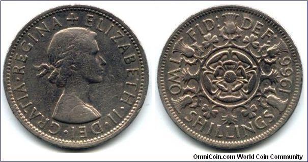 Great Britain, 2 shillings 1966.
Queen Elizabeth II.