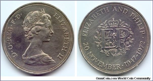 Great Britain, 25 new pence 1972.
Queen Elizabeth II - Royal Silver Wedding Anniversary.