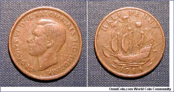 1944 Great Britain Half Penny