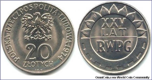 Poland, 20 zlotych 1974.
25th Anniversary of the Comcon.