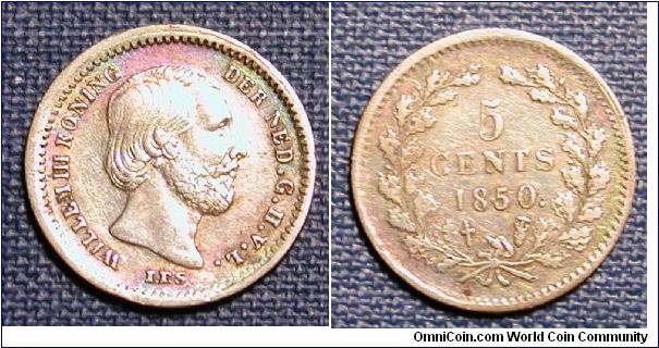 1850 Netherlands 5 Cents