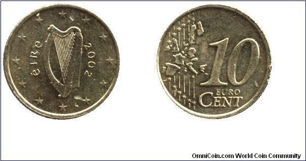 Ireland, 10 cents, 2002, Cu-Al-Zn-Sn.                                                                                                                                                                                                                                                                                                                                                                                                                                                                               