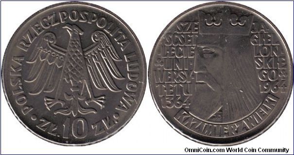 1964 10 Zlotych, 600th anniversity of the Jagiellonian University, relief legend