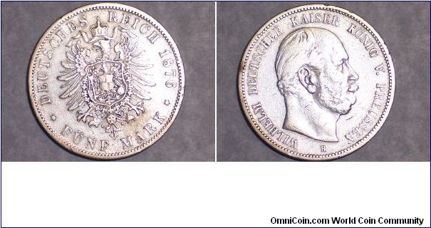 1876 B Prussia 5 mark F