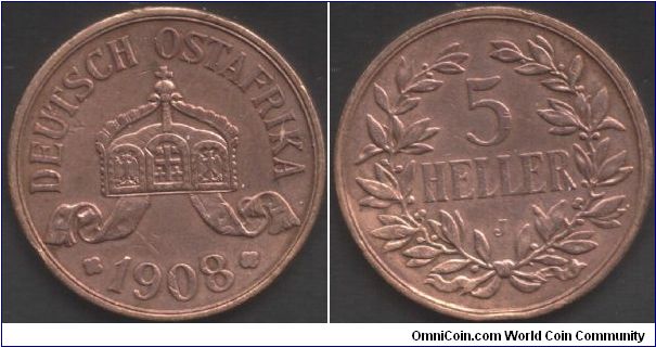 German East Africa 5 Heller. Lovely large piece of copper in good VF condition.