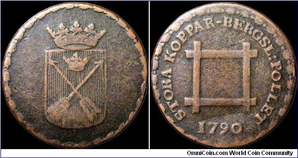½ Skilling token.

This was probably issued by a copper mining company.                                                                                                                                                                                                                                                                                                                                                                                                                                           
