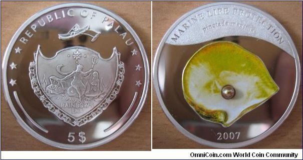 5 Dollars - Pinctada maxima - 25 g Ag 925 (with real pearl) - mintage 2,500