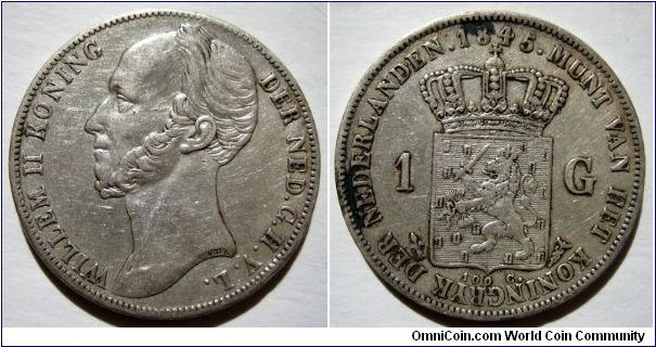 Willem II one gulden with dash between crown & shield.  The dash indicated that a new mintmaster was using his predecessor's dies.  R1.