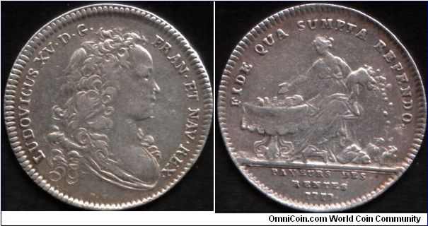 silver jeton issued for the Pensions Administrators (Paris). Scarcer young bust of Louis XV, dated 1717, and signed D.V. (Duvivier).