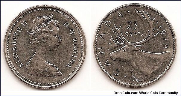 25 Cents
KM#74
5.0700 g. Comp.: Nickel Ruler: Elizabeth II Obv.: Small
young bust right Size: 23.88 mm.